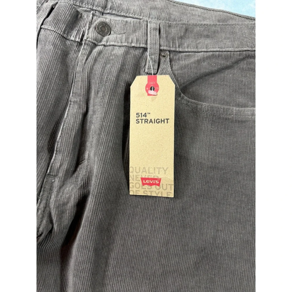 Levi's 514 Straight Corduroy Pants Mens 36x34 Grey NWT Warp Stretch MSRP $60